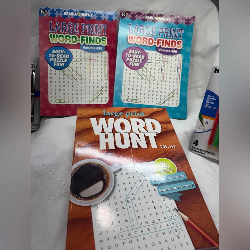 Large Print Word-Finds Puzzle Books - Pink, Blue, and Orange